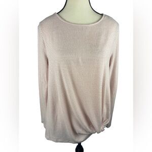 Max & Mia Pink Stripe Side Twist Hem Long Slve ultra soft Sweater Crew Neck sz S